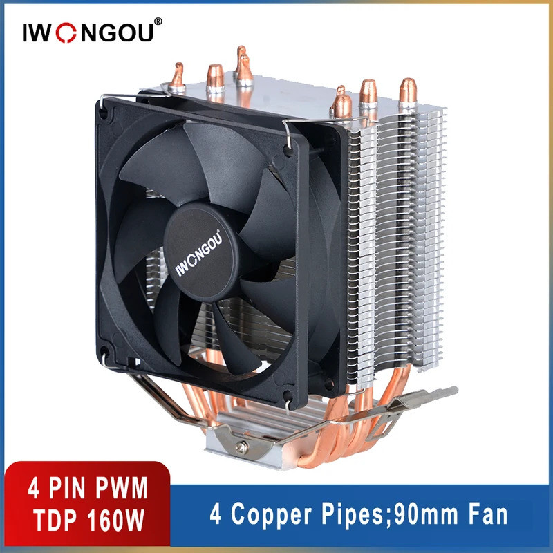 Air Cooler X99 4pin 90 มม.RGB Cooling Cpu พัดลม IWONGOU Cpu Cooler 4 Heatpipes หม้อน้ําสําหรับ Intel