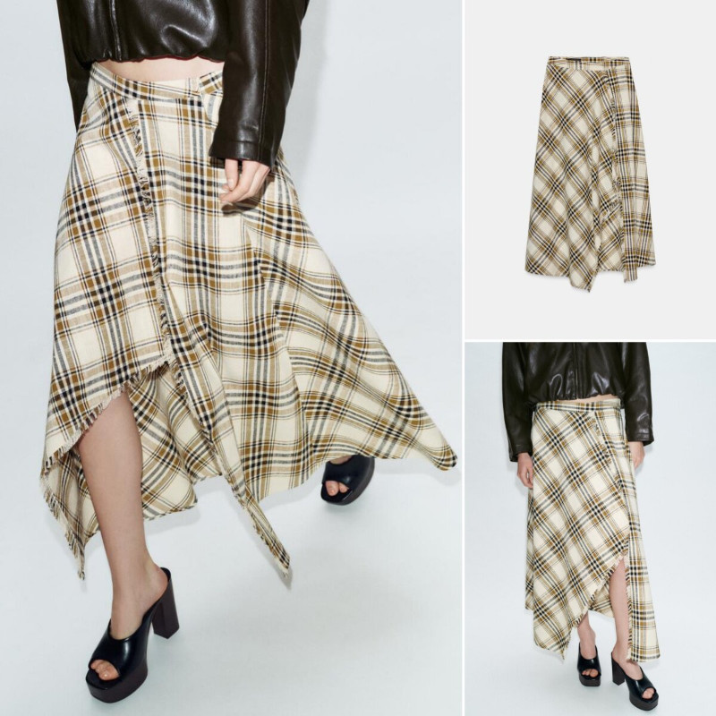 ZAA Fur Trim กระโปรงเอวสูงอสมมาตร 7354100