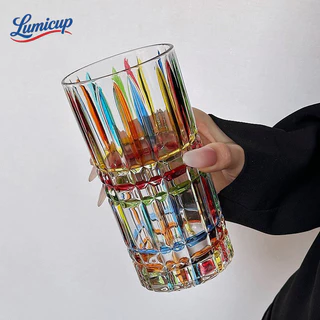 แก้วกระจก300/400ml ลายสีรุ้งวินเทจ | แก้วดื่มเครื่องดื่มเย็น สไตล์คลาสสิก เหมาะของขวัญ งานปาร์ตี้