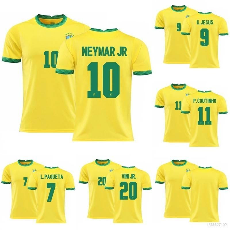 น่ารักบราซิลทีมชาติเหย้าเสื้อฟุตบอล Neymar Paqueta Jesus Vini Coutinho เสื้อฟุตบอล Tee Unisex Plus ข
