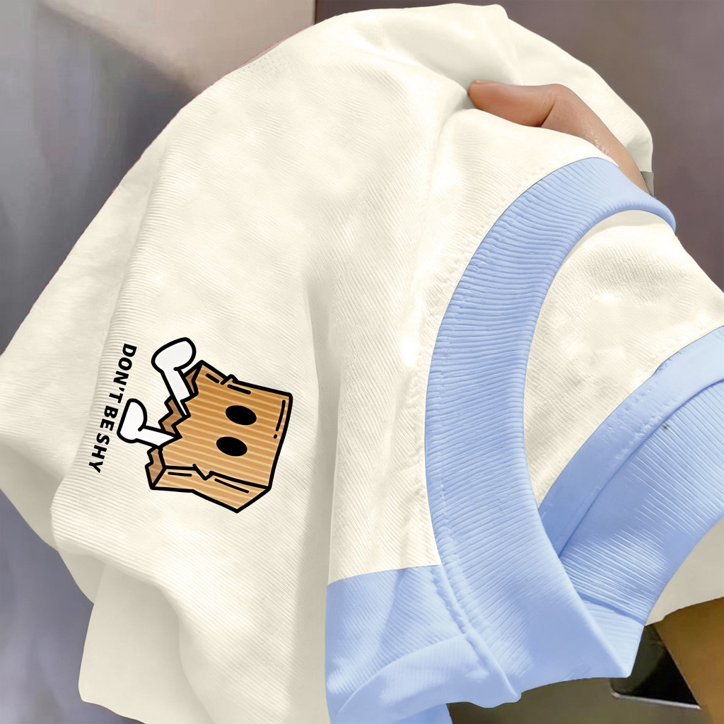 TeeTwoOneเสื้อสีดํา oversizeการบล็อกสีแบบแร็กแลน ผ้าCotton100% แขนสั้น ใส่สบาย ไม่ต้องรีด ลาย "DON T BE SHY"【COD】