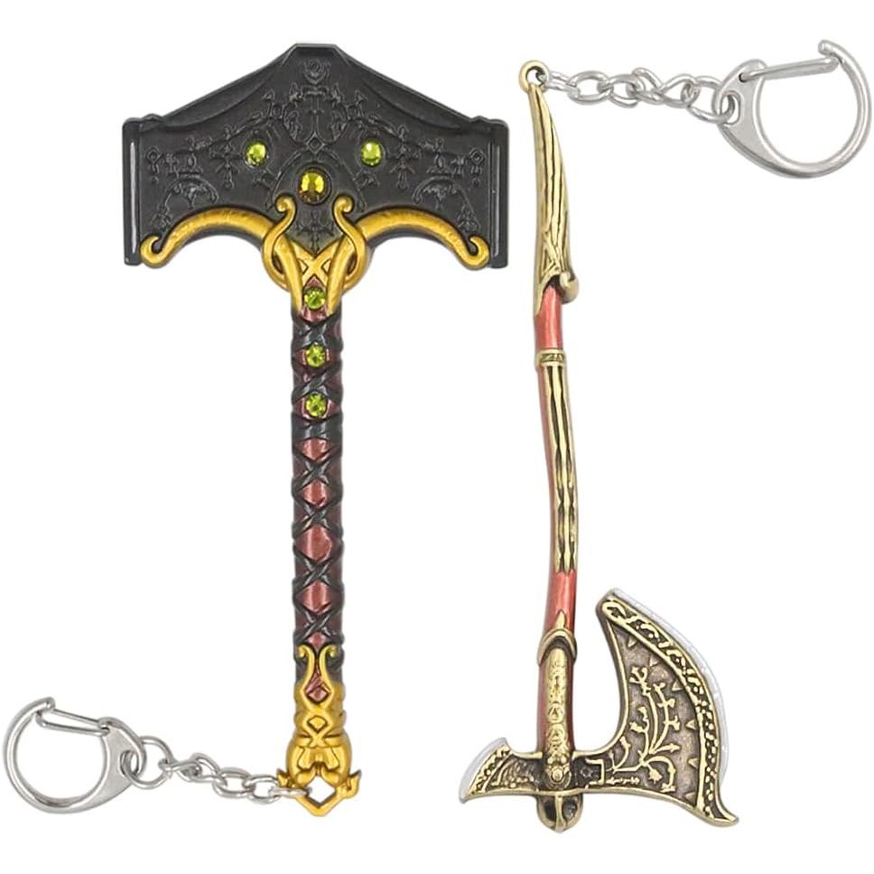GOW ชุดพวงกุญแจ - Leviathan Axe & Mjölnir(Thor) Charm - คอสเพลย์ของขวัญสําหรับผู้ชายแฟนๆผู้หญิงและเก