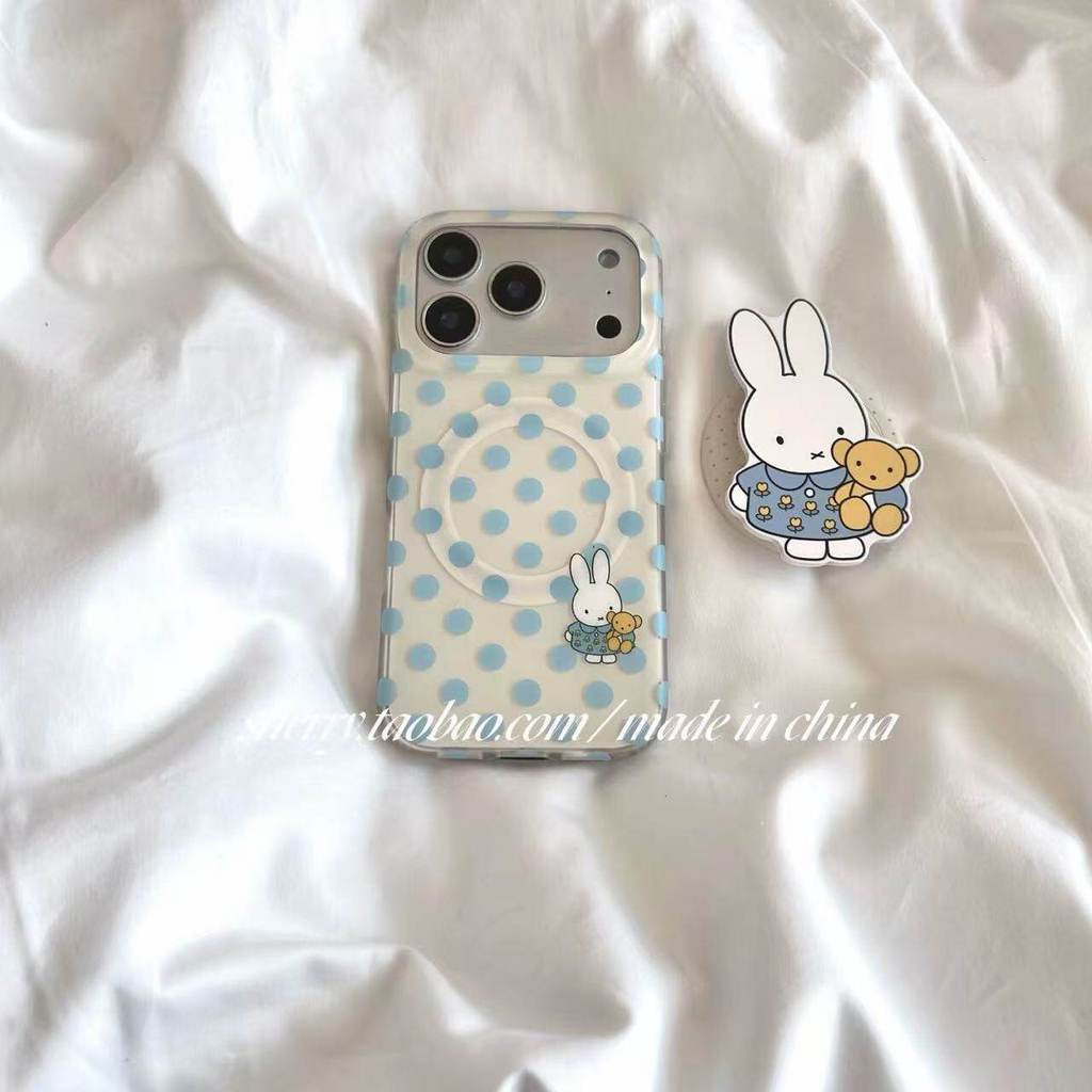 สไตล์เกาหลี ins Polka Dot Miffy กระต่ายหมีเหมาะสําหรับ Samsung s26/25 เคสโทรศัพท์ s24/23 + ประเภทแม่เหล็กที่เรียบง่าย a57a56a55a54/a17a16a15a24 น่ารัก a33