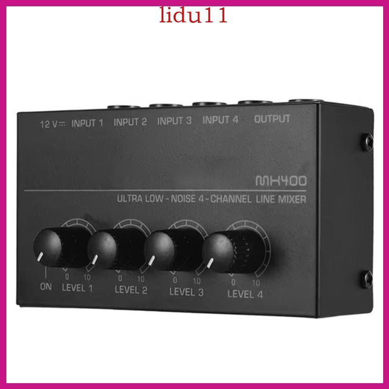 LID MX400 Mixer 4 Channel Auditory Mixer Amplifier เสียงต่ําสําหรับไมโครโฟนและเครื่องมือพร้อมที่อยู่