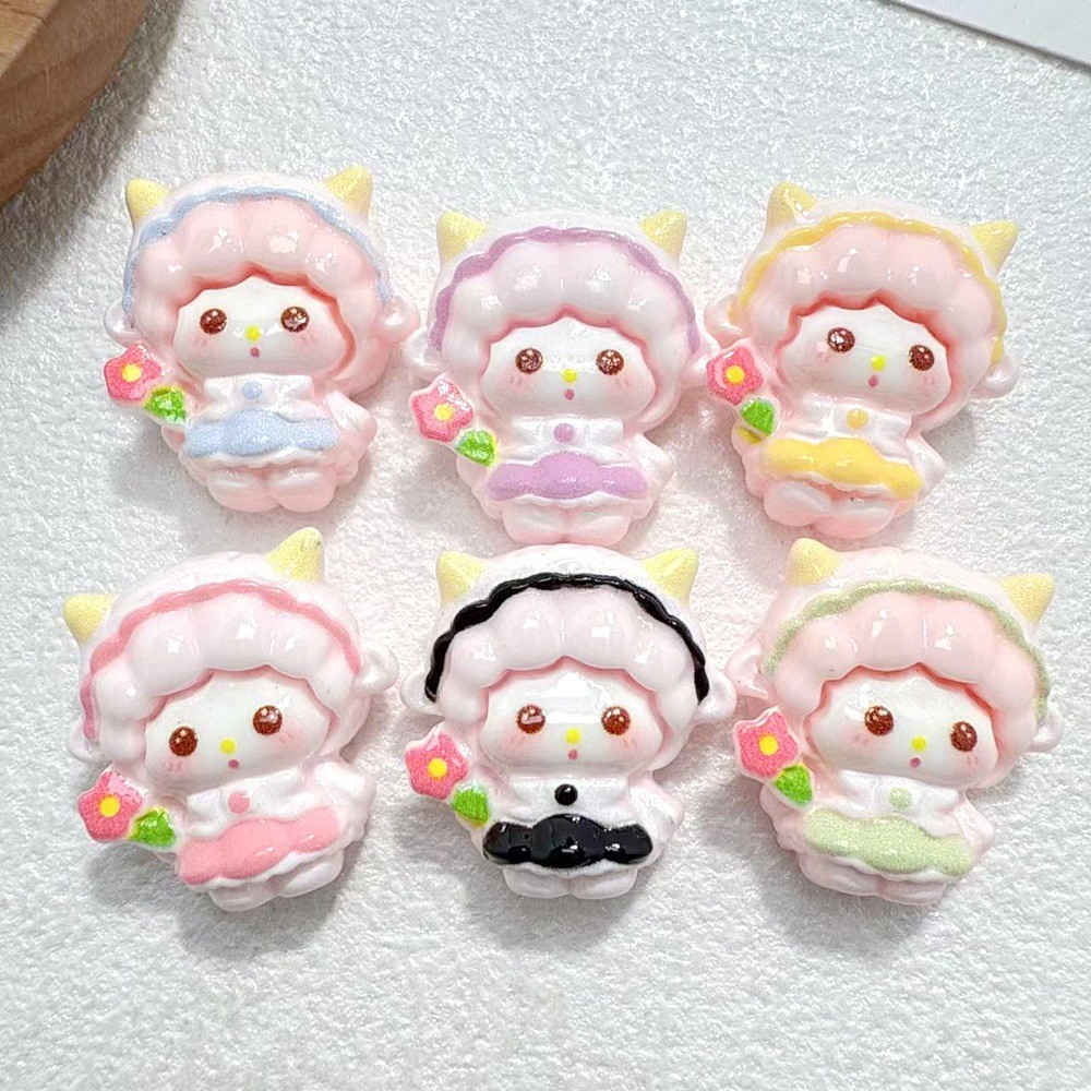10 ชิ้นแกะสีชมพูดอกไม้เสน่ห์ Resin น่ารักสําหรับ DIY(1-181)