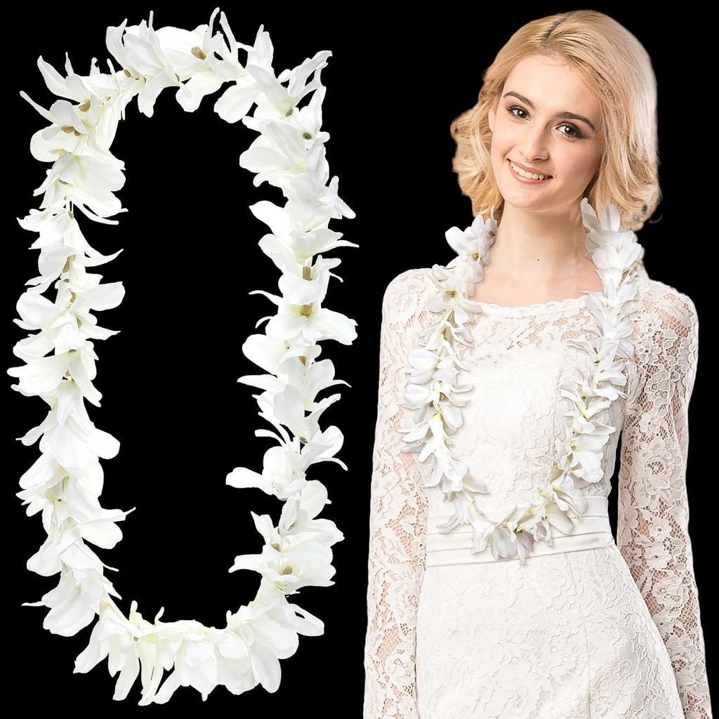 กล้วยไม้สีขาว Lei Hawaiian Luau Lei สําเร็จการศึกษา Lei กล้วยไม้ประดิษฐ์ดอกไม้ Garland สร้อยคอ Luau 