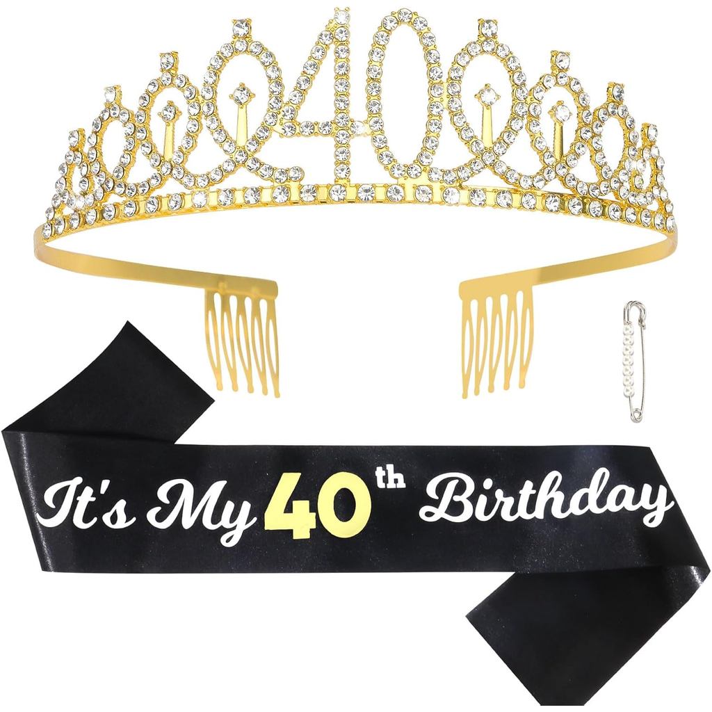 CAVETEE Gold 40th Birthday Crown และ Sash Set สําหรับผู้หญิง, Its My 40th Birthday Sash with Rhinest