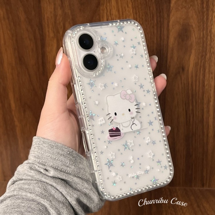 Flash Diamond Star Hello Kitty เหมาะสําหรับ iPhone17pro เคสโทรศัพท์ KT Cat Apple 15ProMax/14/13 หญิง