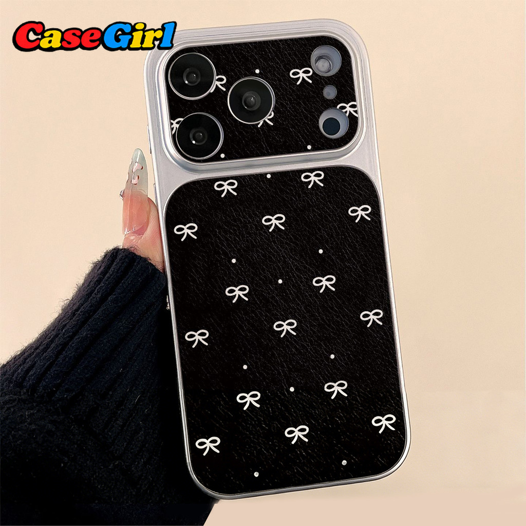 เคสไอโฟน IPhone 15 16 11 14 13 17 12 Pro Max 14 16 15 Plus 15 Plus 13 11 16 15 12 Pro ลายโบว์สีดำสไตล์อินส์