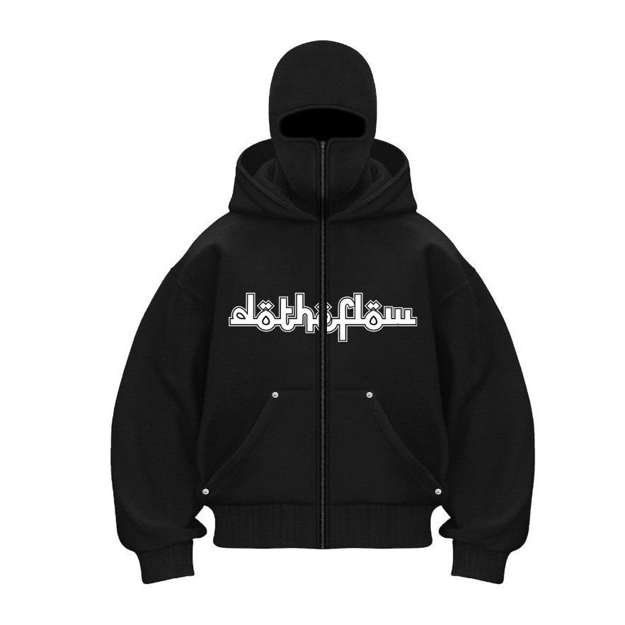 HOODIE BALACLAVA ARABIC UNISEX METAL ZIPPER JAKET BOXY HITAM UKURAN M-XXL JAKET NINJA