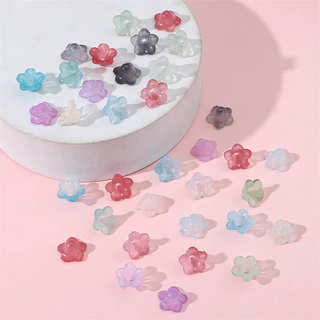 50-100ชิ้น ลูกปัดดอกกระดิ่ง (12x7mm) อะคริลิคไล่สีทูโทน ดอกไม้โปร่งแสง สำหรับร้อยสร้อยข้อมือ สายคล้องมือถือ DIY