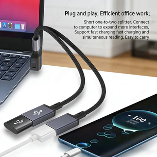 66W Super Fast สายชาร์จข้อศอก USB to Type C หญิงชาร์จสายไฟ OTG อะแดปเตอร์โทรศัพท์สายเคเบิลข้อมูลรถหูฟังหลายพอร์ตขยาย Dock