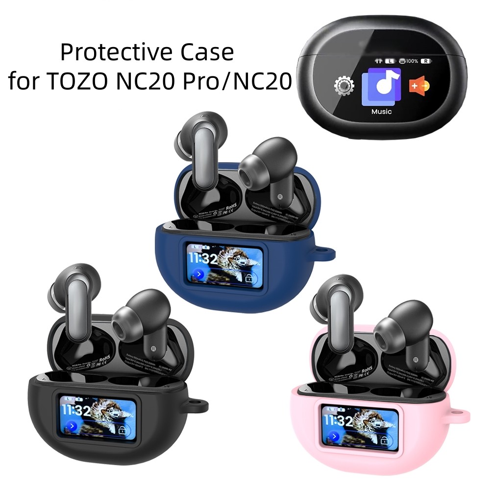 เคสป้องกันซิลิโคนสําหรับหูฟัง TOZO NC20 Pro/NC20, ปกอ่อนกันฝุ่นกันกระแทกพร้อมตะขอคาราบิเนอร์