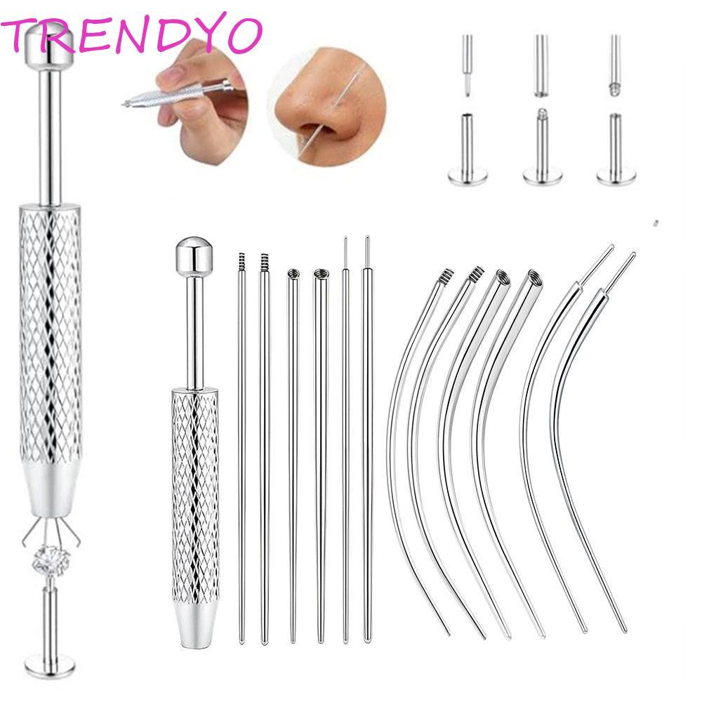 TRENDYO เครื่องมือเจาะต่างหูแบบมืออาชีพ พร้อมพินต่างหู สแตนเลสตรงและโค้งสำหรับเจาะ