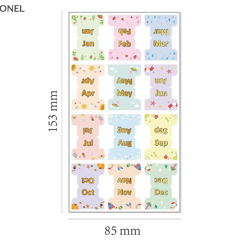 ONEL 60 ชิ้น/5 แผ่นที่มีสีสันรายเดือนแท็บสําหรับ Planner กาว Index Stiers ตกแต่งสําหรับ Office Plann
