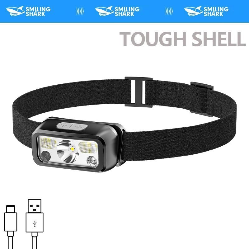 SmilingShark TD0144 ไฟคาดหัว ไฟฉายคาดหัว LED เซนเซอร์ มินิ โคมไฟหัวตกปลา ด้วย ซุปเปอร์ไบรท์ โคมไฟฟลัดไลท์แบบหลอดไฟคู่ ไฟฉายคาดหัว 6โหมด แสงสีขาว/สีแดง Type-C ชาร์จใหม่ได้สำหรับการทำงาน