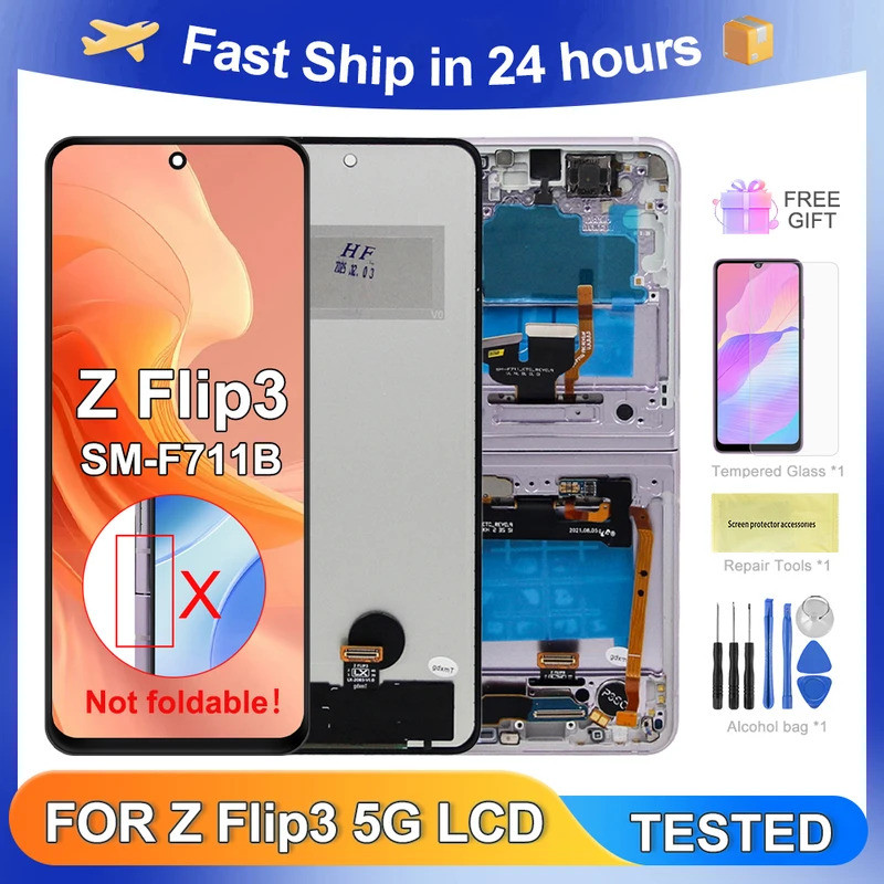 SAMSUNG สําหรับSamsung Z Flip3 5GทดสอบสําหรับZ Flip3 SM-F711B F711N F711U F711WจอแสดงผลLCD Touch Scr