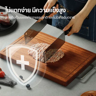 เขียงในครัวเขียงไม้เนื้อแข็งที่ได้รับการอัพเกรดเขียงมะเกลือพร้อมช่องระบายน้ําและที่จับถาดเนื้อขนาดใหญ่