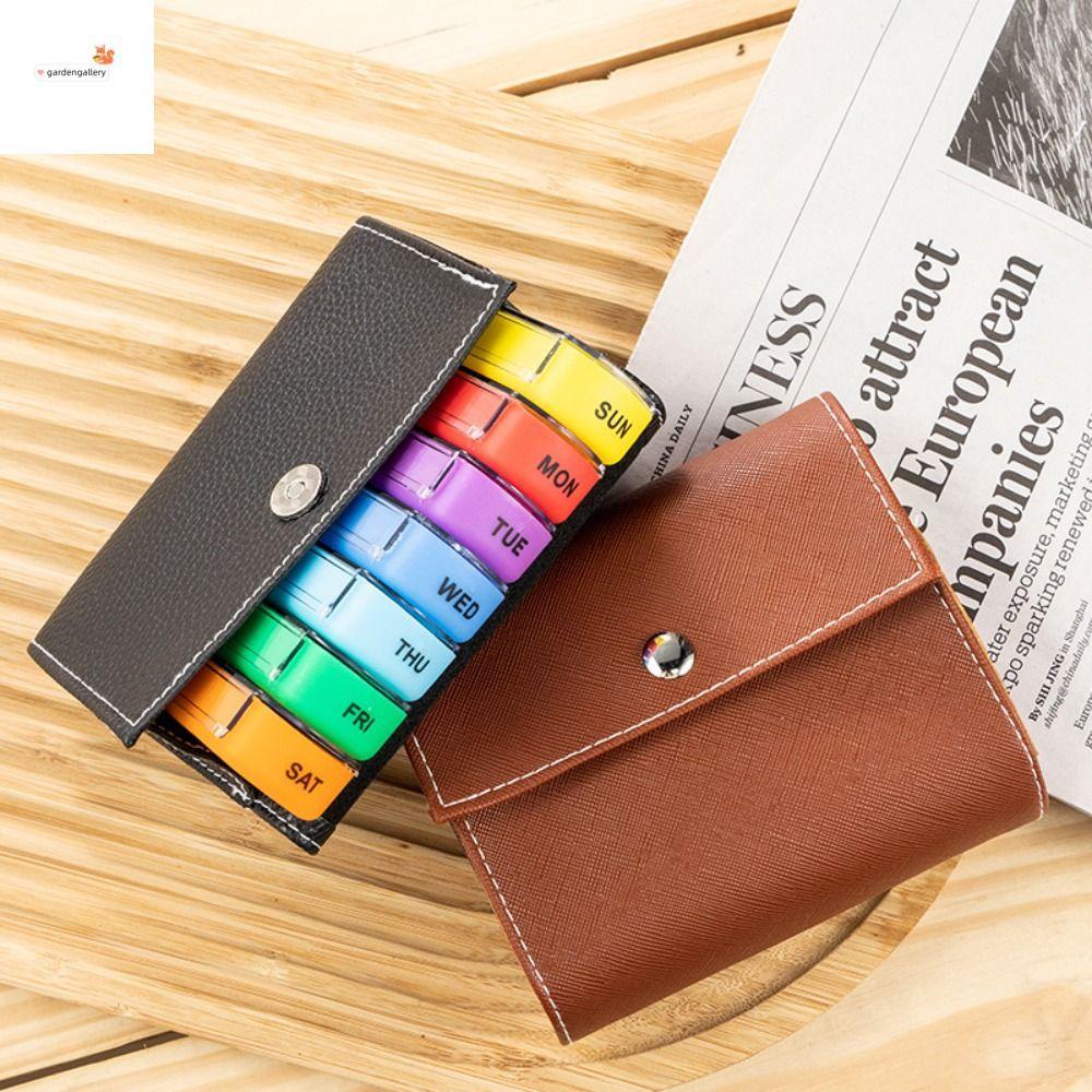 GARDENGALLERY กล่องจัดยารายสัปดาห์, PU Carrying Case คอนเทนเนอร์ยา 7 วัน, Reusable Week Mark Medicin