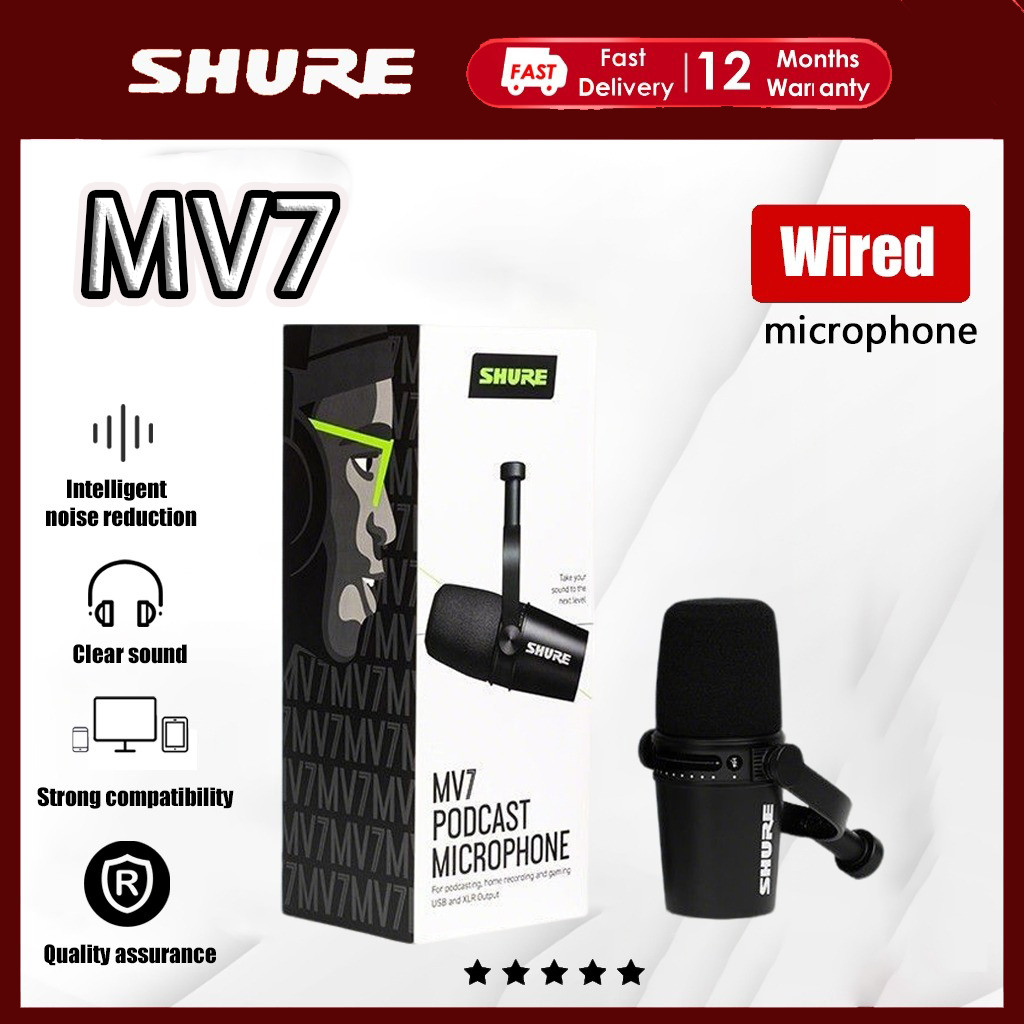 SHURE MV7 Dynamic Microphone-USB/XLR Dual Mode, Vocal Isolation, เหมาะสําหรับ Podcast, Live, Recordi