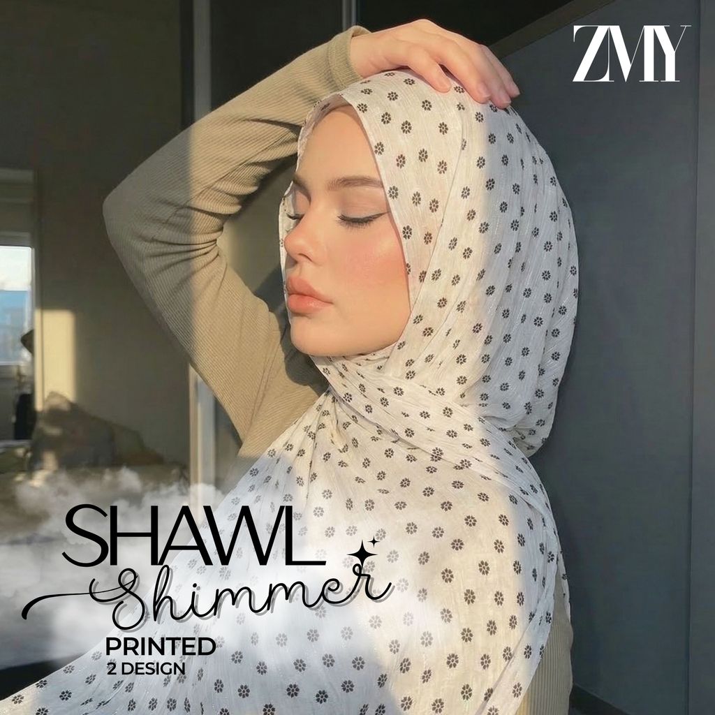 SHAWL SHIMMER PRINTED BUNGA & RIBBON PREMIUM IRONLESS GLOSSY HIJAB