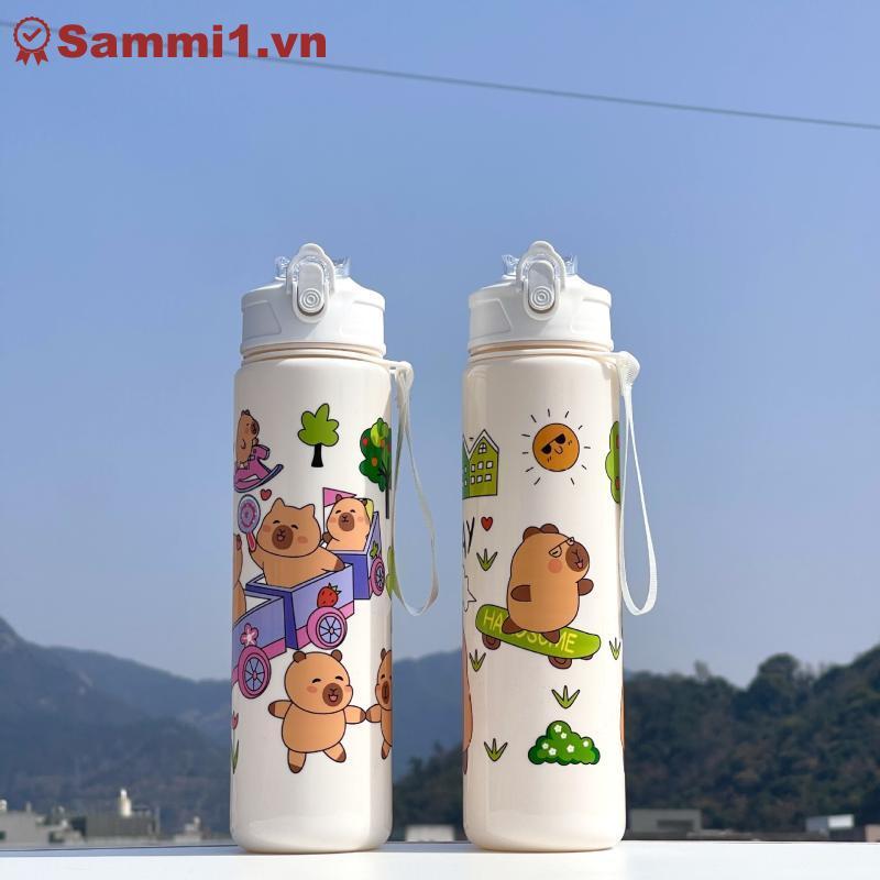 ZK 800ml ถ้วยน้ํา Capybara น่ารักพร้อมหลอดสําหรับเด็กผู้ชาย/เด็กผู้หญิงใช้ทุกวัน VN