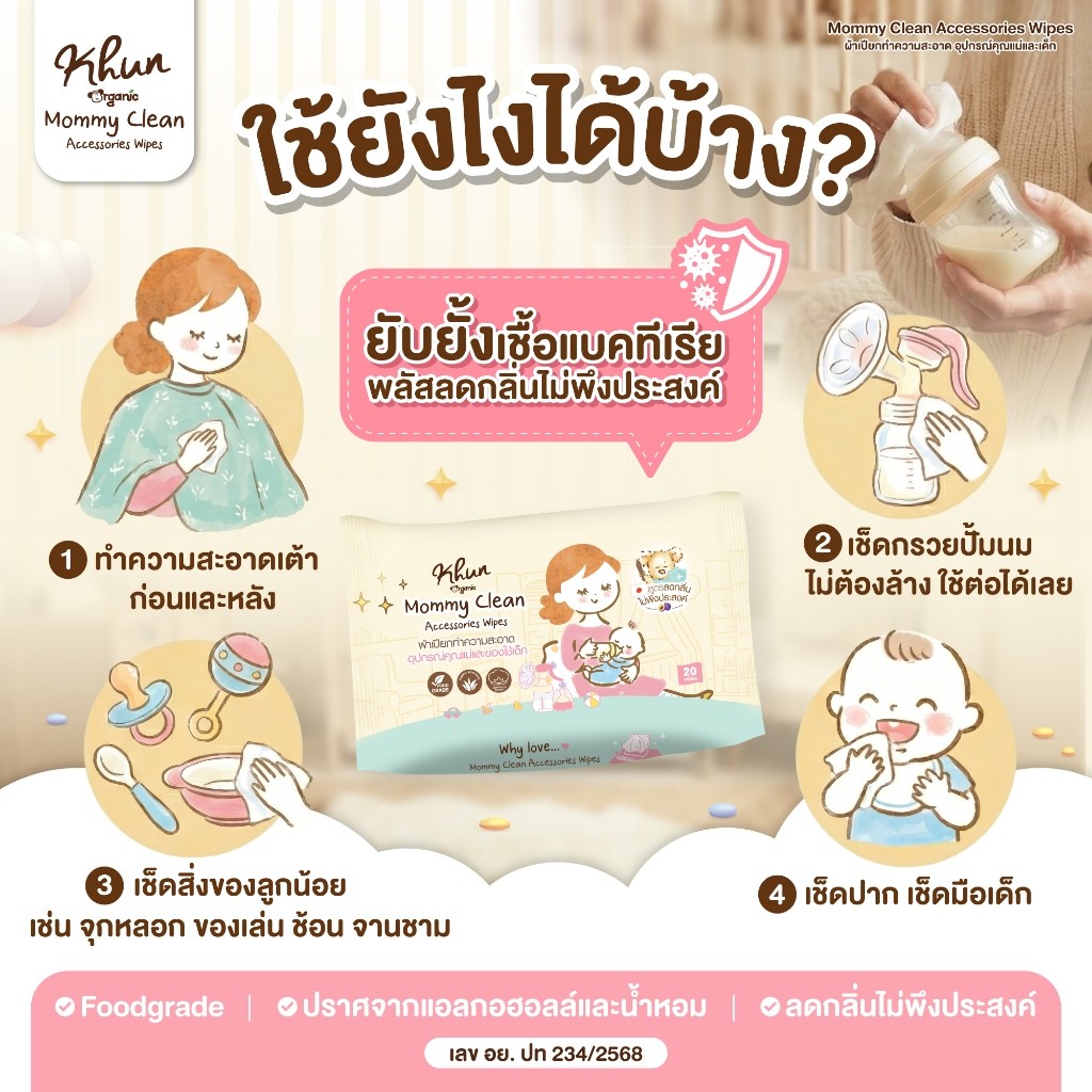 Khun ทิชชู่เปียกเช็ดทำความสะอาดกรวยปั้มนม อุปกรณ์ปั๊มนม ของเล่นเด็ก 1ห่อ 30แผ่น