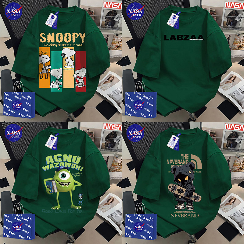 【ของพร้อมส่ง ส่งใน 24 ชั่วโมง】🔥NASA oversize เสื้อแขนสั้น คอกลม ยูนิเซ็กส์ street สีเขียว เทรนด์ คุณภาพดี เสื้อ