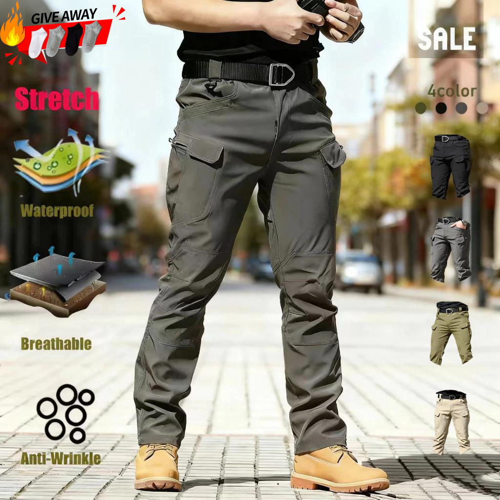 【Free Socks】เนื้อยีนส์หนา ผ้ายืด IX9 กางเกงคาร์โก้ กางเกงยุทธวิธี แนว Tactical ไซส์ S-5XL