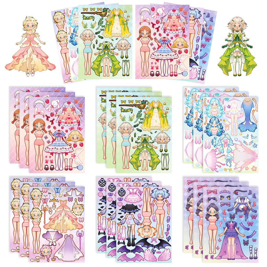 6 ชิ้นปราสาท Fairy เจ้าหญิงที่สวยงามแต่งตัวสติกเกอร์ปริศนา Face DIY กระโปรง Headwear เครื่องประดับสาวสร้างสรรค์สติกเกอร์