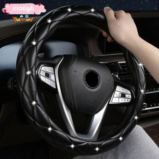 Elo11 ฝาครอบพวงมาลัยหญิงรถอุปกรณ์เสริมเพชรสีดําสีชมพู PU หนั…