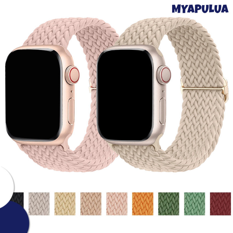 ไนลอนยืดหยุ่นถักสายรัดปรับได้ for IWatch 49 46 45 44 42 41 40 38มม Apple Watch Ultra 3 2 SE 3 Series 11 10 9 8 7 6 5 4 3
