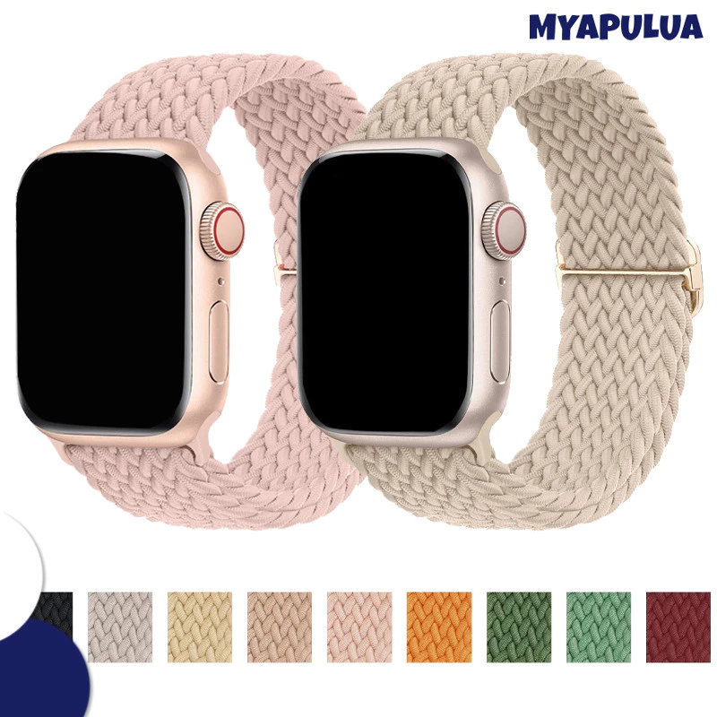 ไนลอนยืดหยุ่นถักสายรัดปรับได้ for IWatch 49 46 45 44 42 41 40 38มม Apple Watch Ultra 3 2 SE 3 Series 11 10 9 8 7 6 5 4 3
