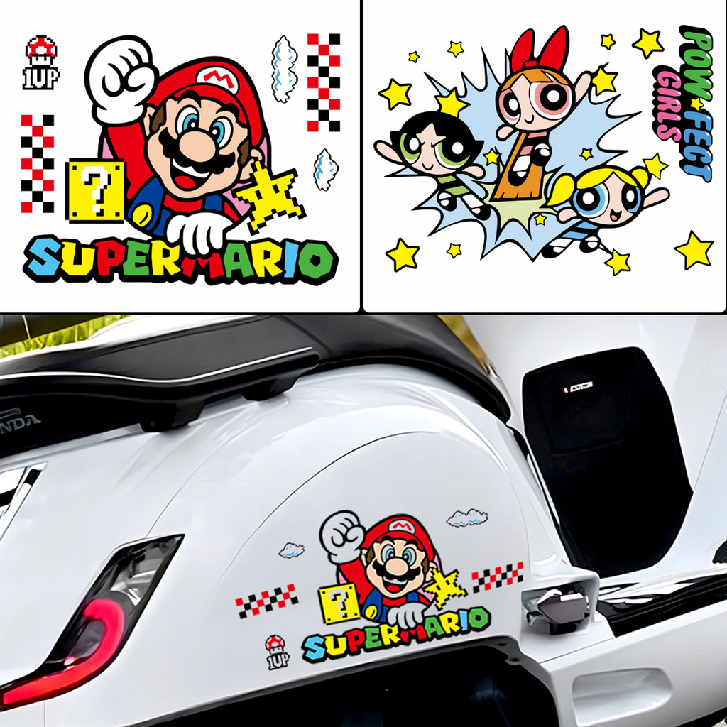 สติ๊กเกอร์การ์ตูนสะท้อนแสง Super Mario The Powerpuff Girls Felix the Cat Motorcycle Body สติ๊กเกอร์ไวนิลกันน้ํา
