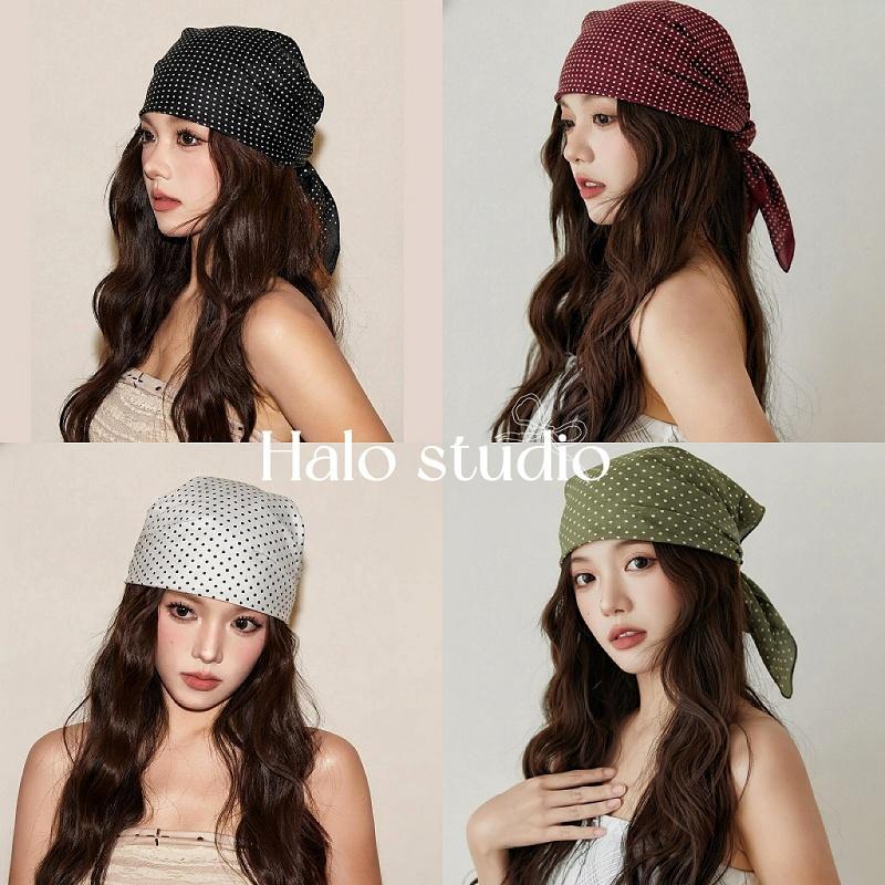 Halo studio พร้อมส่ง🔥ผ้าพันคอผ้าฝ้ายผสมลินินทรงสี่เหลี่ยมจัตุรัส ขนาด 70*70 ซม. ลายจุดสไตล์เกาหลี ดีไซน์ใหม่ปี 2026