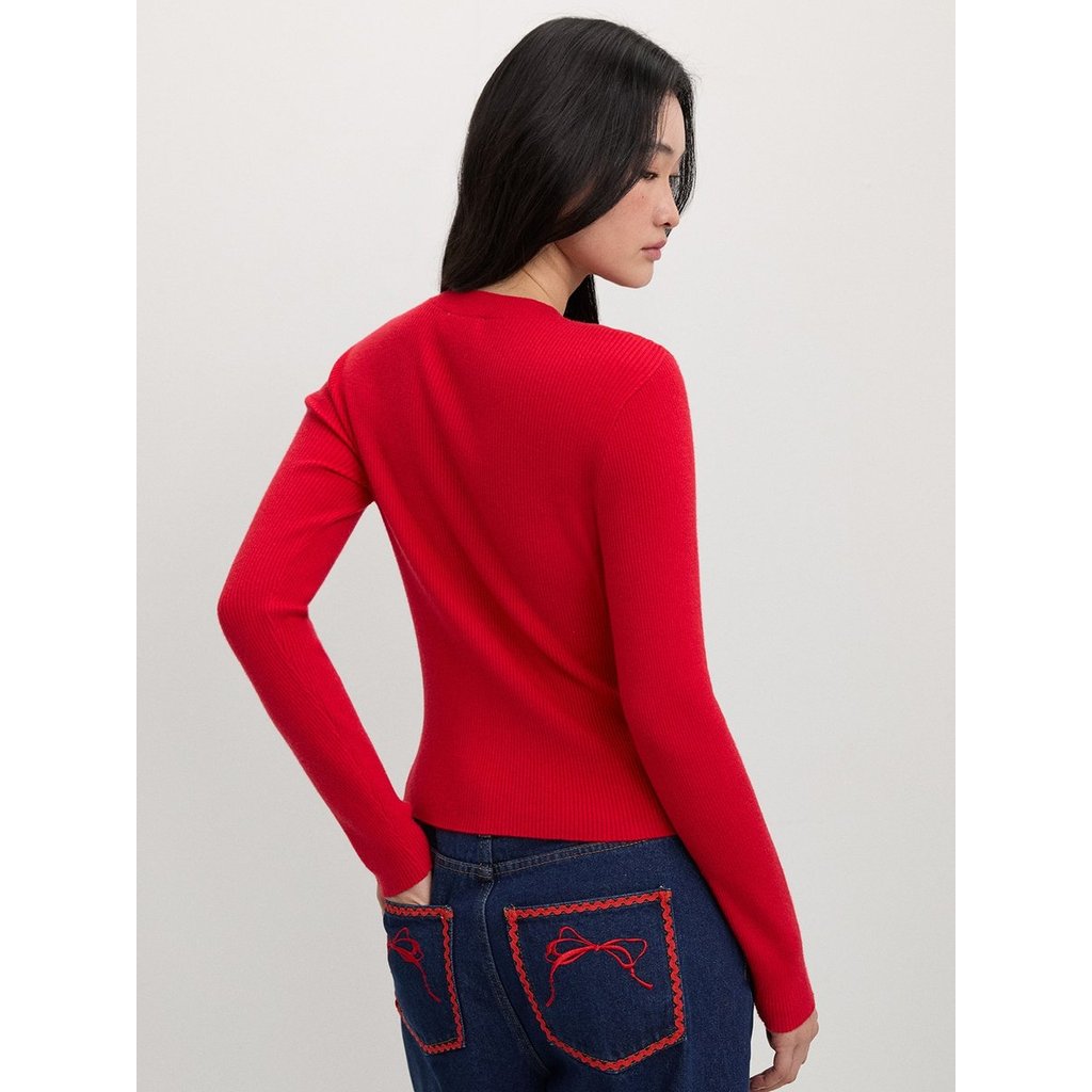 [Pomelo] เสื้อถักแต่งพลอยเทียมรูปโบว์ / Crystal Bow Knit Top — صورة 5