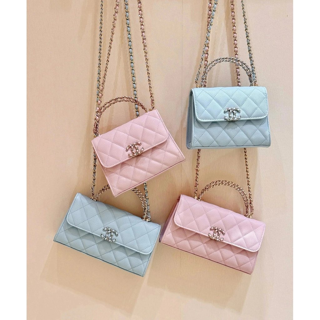CHANEL 10125s สีใหม่ Cross Handle kelly กระเป๋าสุภาพสตรีกระเป๋าถือ 25skelly Handle Bag Chain กระเป๋า