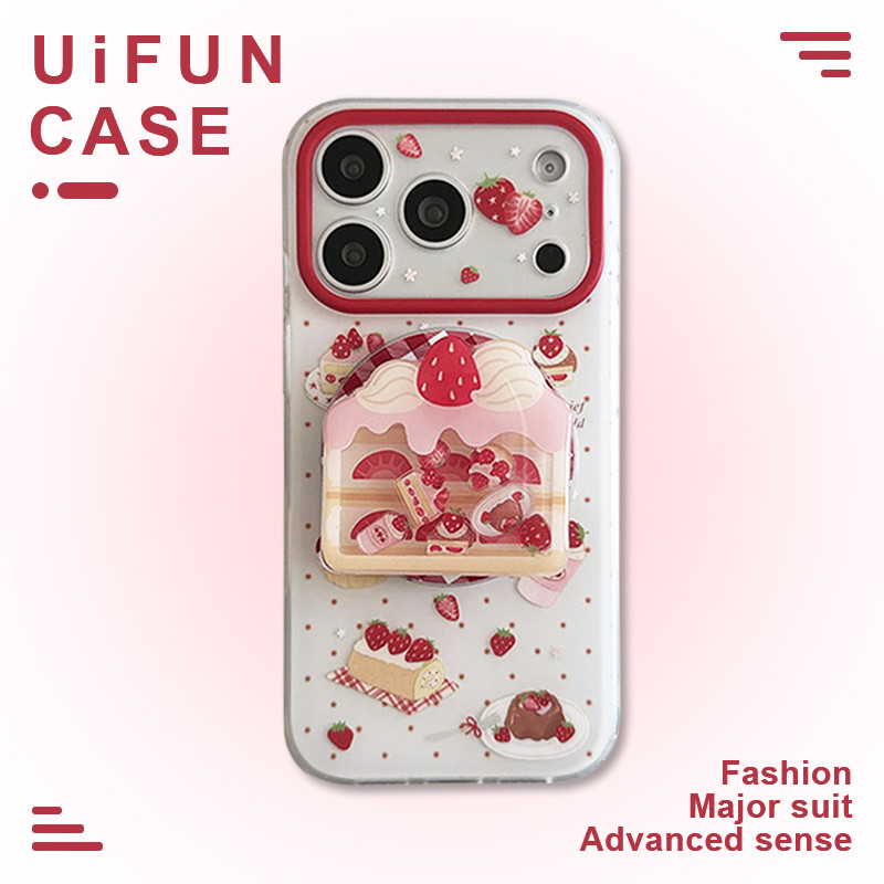 INS Slippable สตรอเบอร์รี่ผู้ถือเค้กขาตั้งแม่เหล็กเคสโทรศัพท์สําหรับ iPhone 17 16 15 14 Pro Max 13 16Pro Anti-collision IMD Polka Dot ปกหลังปลอก