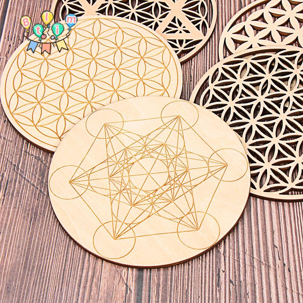 BTLIM Chakra Pattern Coaster Decor Healing Flower of life Collectibles Round Edge