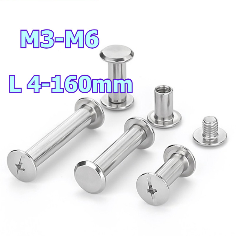 304 สแตนเลสสตีลแบนหัวเด็กและแม่เล็บคู่ล็อคสกรู ledger rivet สูตรก้นหัวเข็มขัดเล็บแม่ M3/M4/M5/M6 * L4-160 มม.DXM-MB