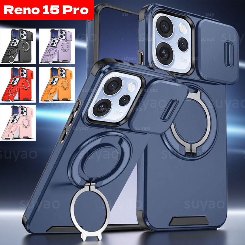สําหรับOppo Reno 15 Pro Max 15F ProMax 14 14F 13 2026 เคสโทรศัพท์เกราะแหวนผู้ถือแม่เหล็กเลนส์ป้องกันกรณีReno15 Reno15Pro Reno15F Reno15ProMaxกันกระแทกปกหลัง