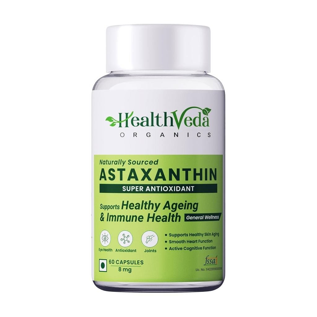 สุขภาพ Veda Organics Plant Based Astaxanthin 8 mg อาหารเสริม I 60 Veg Capsules I รองรับ Eye, Joint &