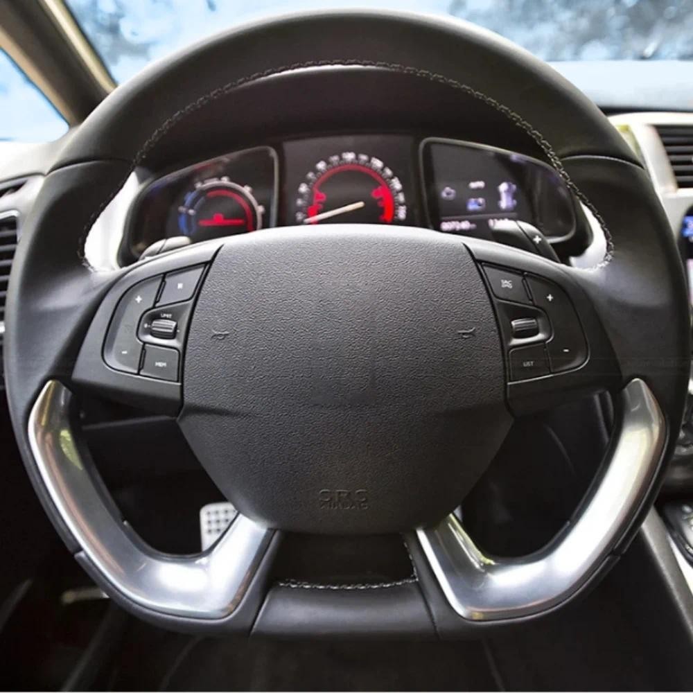 สีดําพวงมาลัยรถ DIY หนังไมโครไฟเบอร์ Breathable ลื่นสําหรับ Citroen DS5 DS 5 DS4S DS 4S Automotor อุ