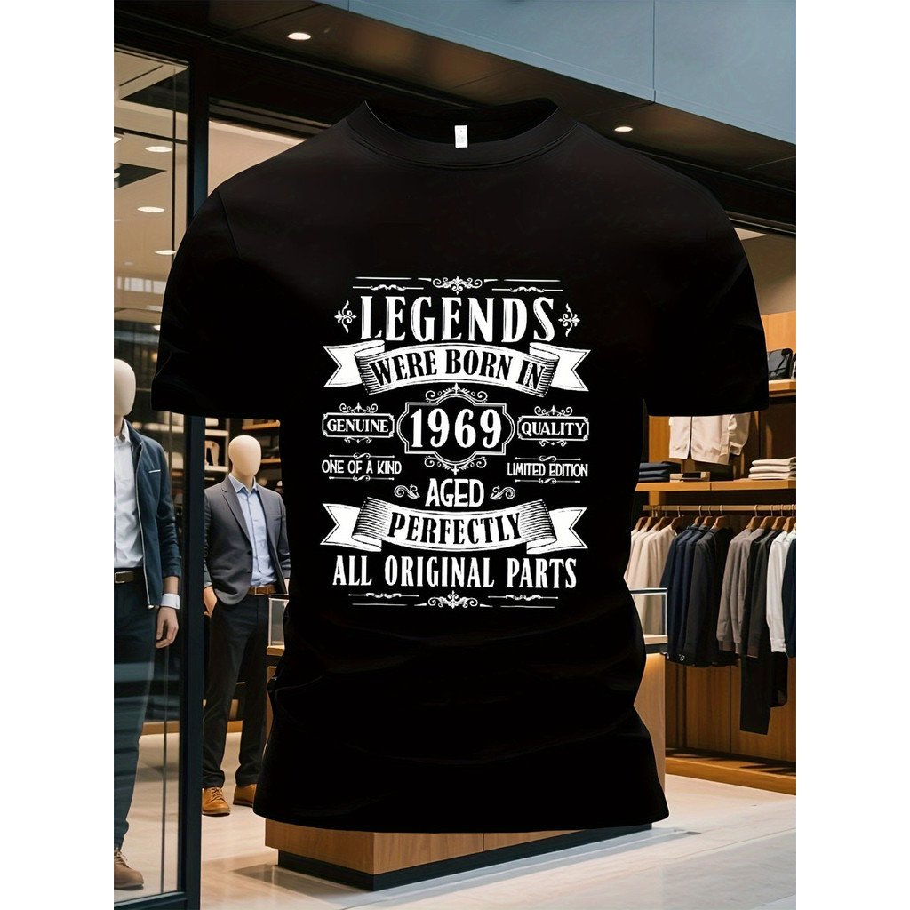 ผู้ชาย เสื้อยืดวินเทจขนาดใหญ่ 1966 - สโลแกน 50 ปีเกิดมาเพื่อเป็นตำนาน, สีดำ คอกลม S
