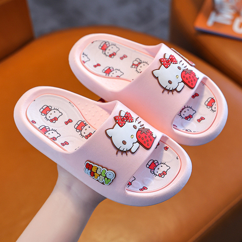 รองเท้าแตะ Sanrio Flip-flops ลายการ์ตูน Katie สำหรับเด็กชายและเด็กหญิง ออกแบบเพื่อกันลื่นเมื่อสวมใส่ภายในบ้าน