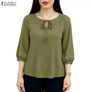 ZANZEA เสื้อลูกเรือสไตล์เกาหลีสำหรับผู้หญิง ออกแบบให้ดูเป็นเลดี้ไลค์ มีโบว์และเชือกรัดที่อก