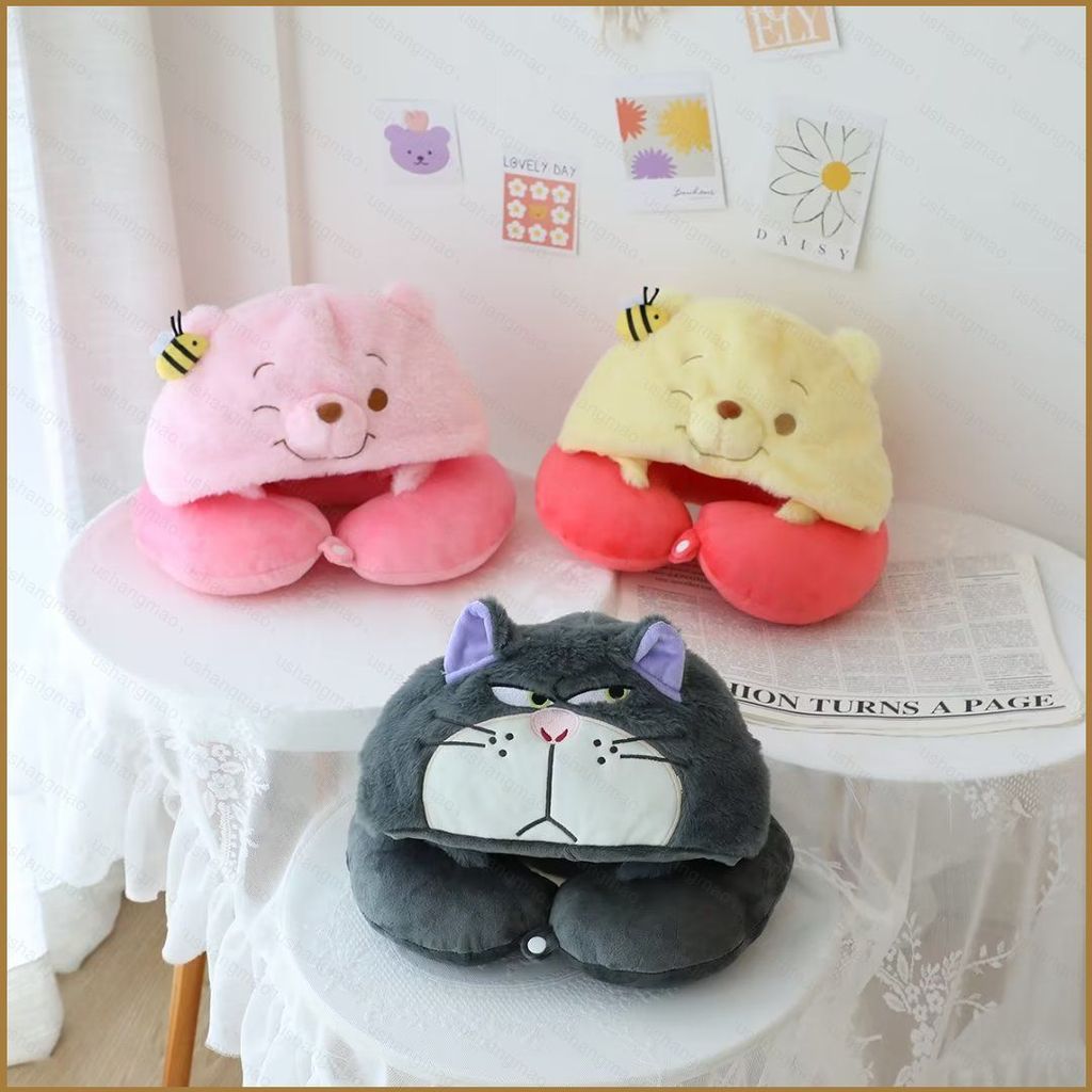 XX1J Winnie Lucifer น่ารักการ์ตูนหมีแมว U รูปคอหมอน travel เครื่องบินสํานักงานโรงเรียน nap XX1J