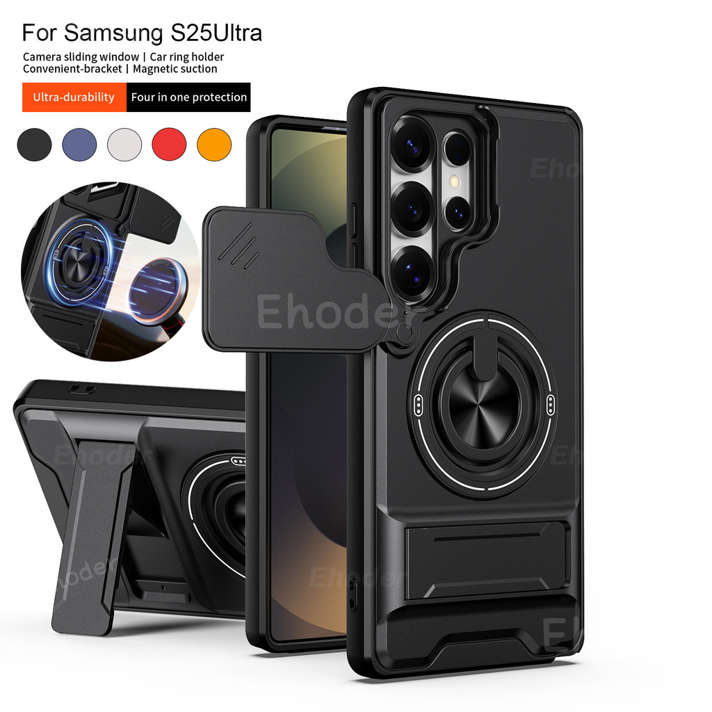SAMSUNG สําหรับ Galaxy S25/S24/S23/S25 FE/S25 Ultra/S24 Plus เคสโทรศัพท์แม่เหล็กคู่ กันกล้องสไลด์ รองรับขาตั้ง