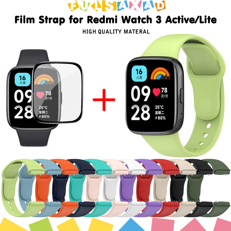 สายสแตนเลสซิลิโคน + ฟิล์มกระจกนิรภัยป้องกันรอยขีดข่วน for Smartwatch Redmi Watch 3 Active/Mi Watch 3 Lite อุปกรณ์เสริม