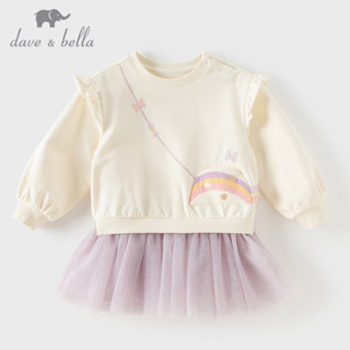 Dave Bella 9M-9Y เดรสแขนยาว เด็กหญิง ปลอม ชุดเดรสดีไซน์สองชิ…